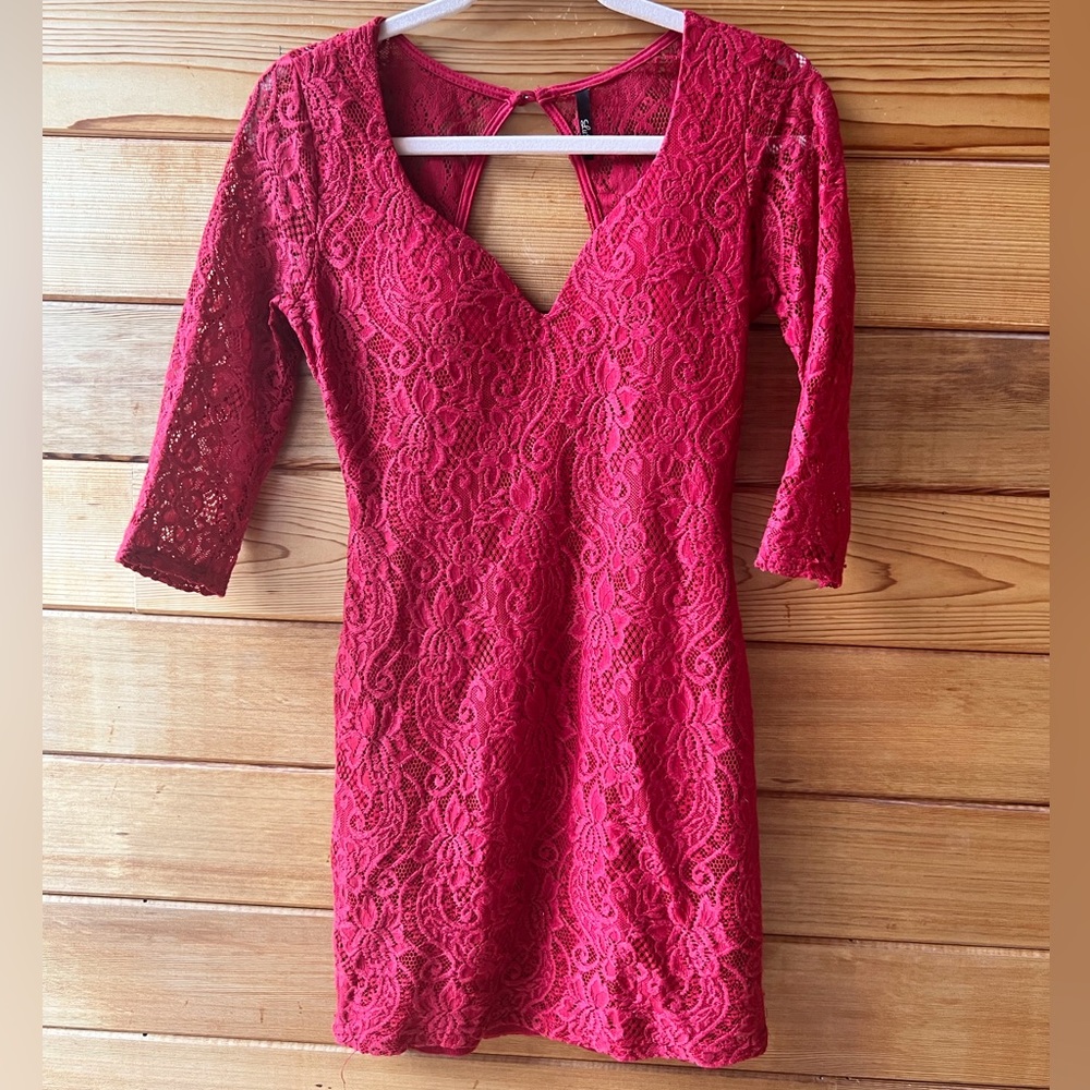 Lulus Size Small Red Lace Bodycon Mini Dress